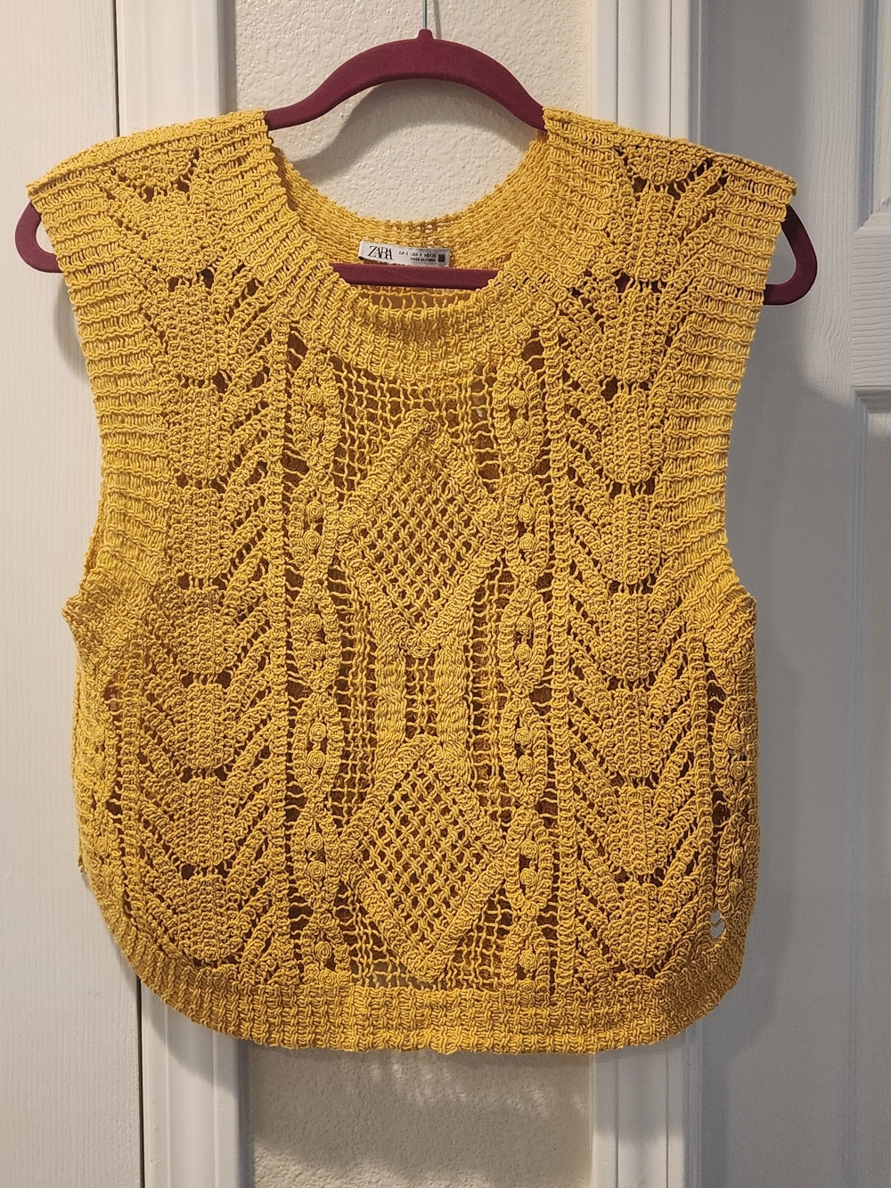 Zara Mustard Crochet Knit Sleeveless Top